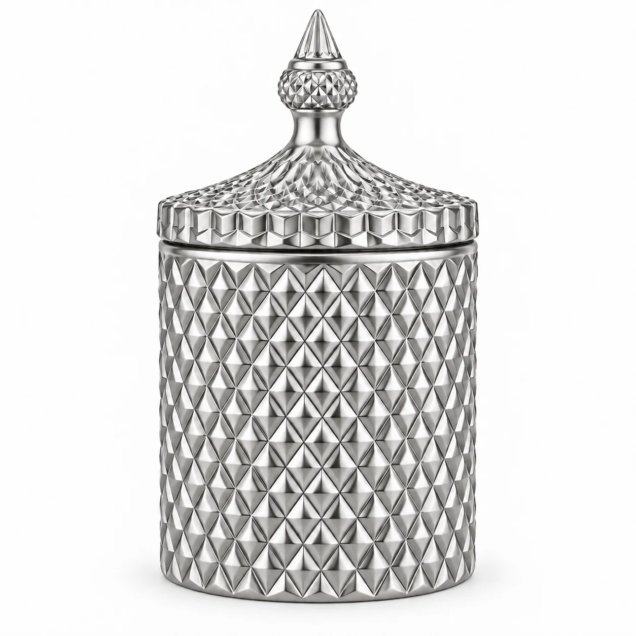 300ml Diamond-Pattern Glass Candle Jar with Lid - VSS-CJ-027 — silver