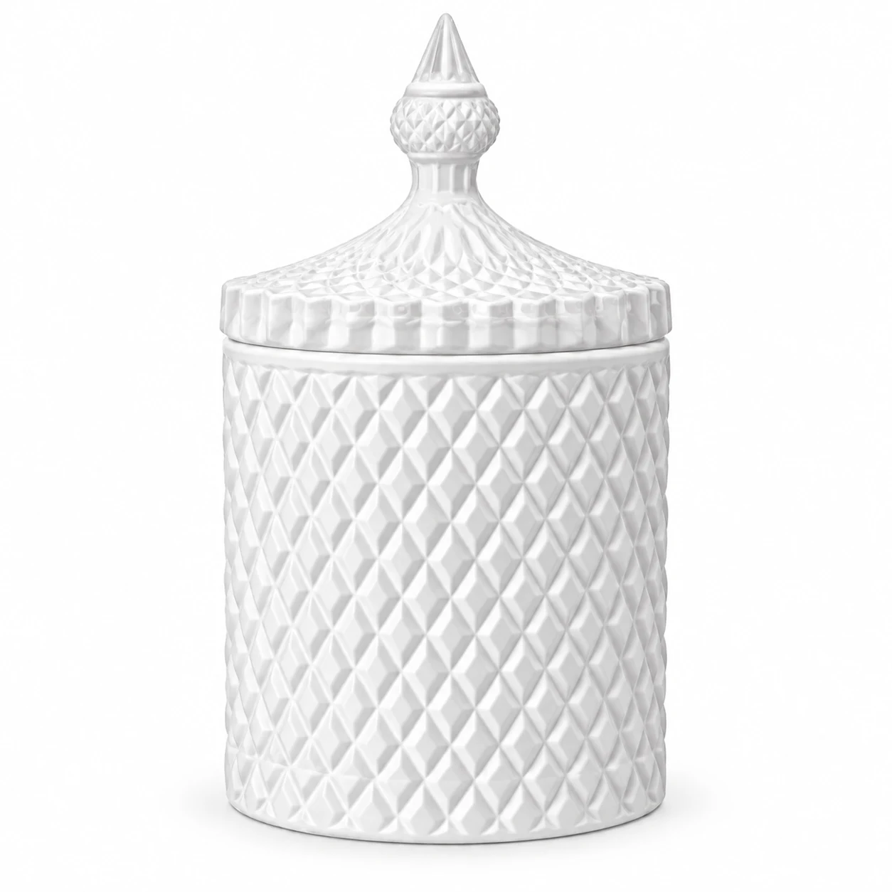 300ml Diamond-Pattern Glass Candle Jar with Lid - VSS-CJ-027 — white