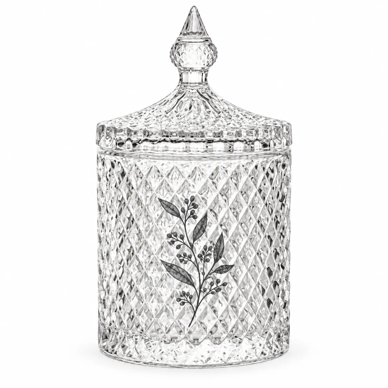 300ml Diamond-Pattern Glass Candle Jar with Lid - VSS-CJ-027 — screen printing