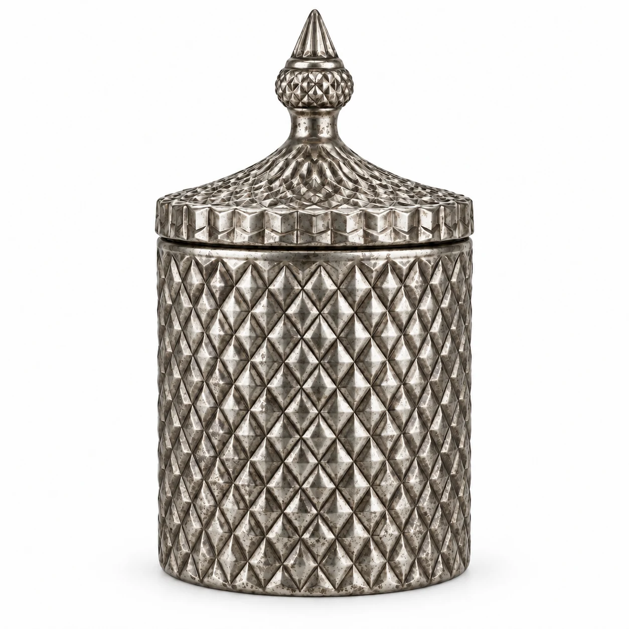 300ml Diamond-Pattern Glass Candle Jar with Lid - VSS-CJ-027 — silver corroded