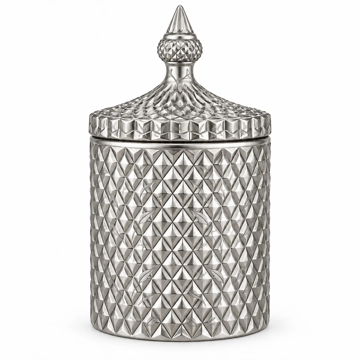 300ml Diamond-Pattern Glass Candle Jar with Lid - VSS-CJ-027 — silver engraved