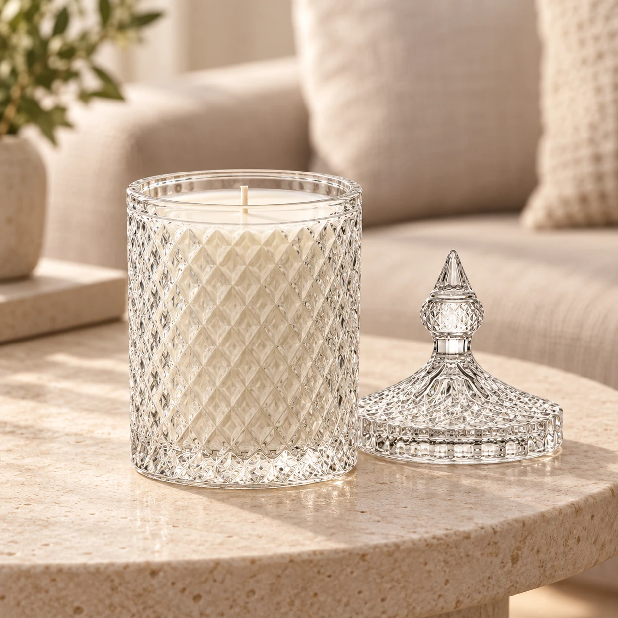 300ml Diamond-Pattern Glass Candle Jar with Lid - VSS-CJ-027 — lifestyle