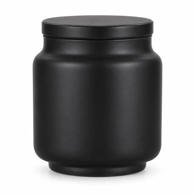450ml Rounded Glass Candle Jar with Lid (VSS-CJ-028) — matte black
