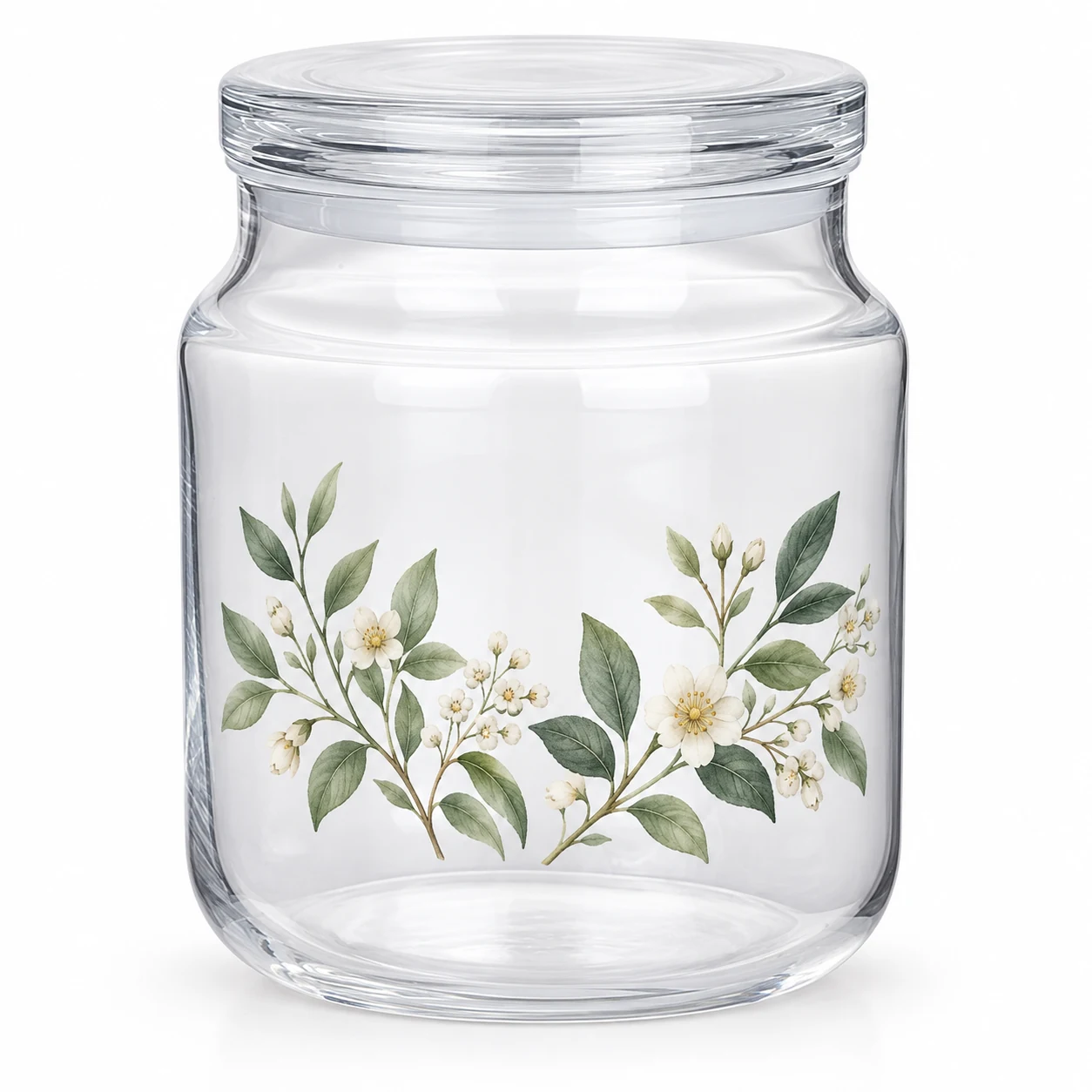 450ml Rounded Glass Candle Jar with Lid (VSS-CJ-029) — botanical decal