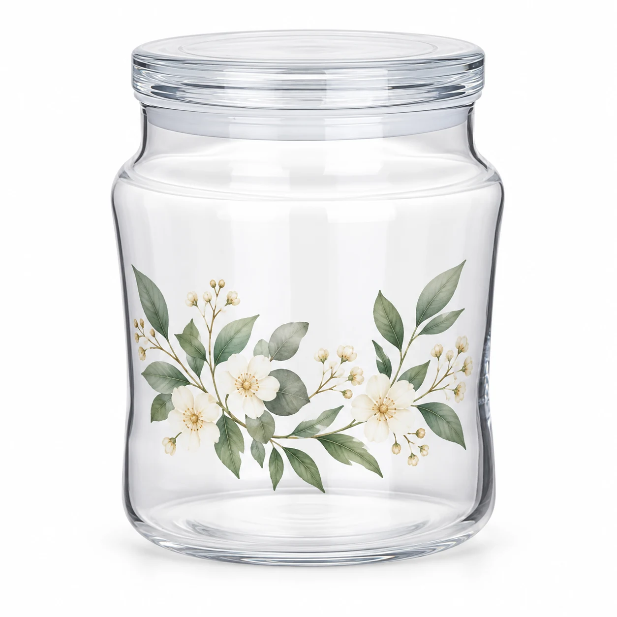 450ml Rounded Glass Candle Jar with Lid (VSS-CJ-030) — botanical decal