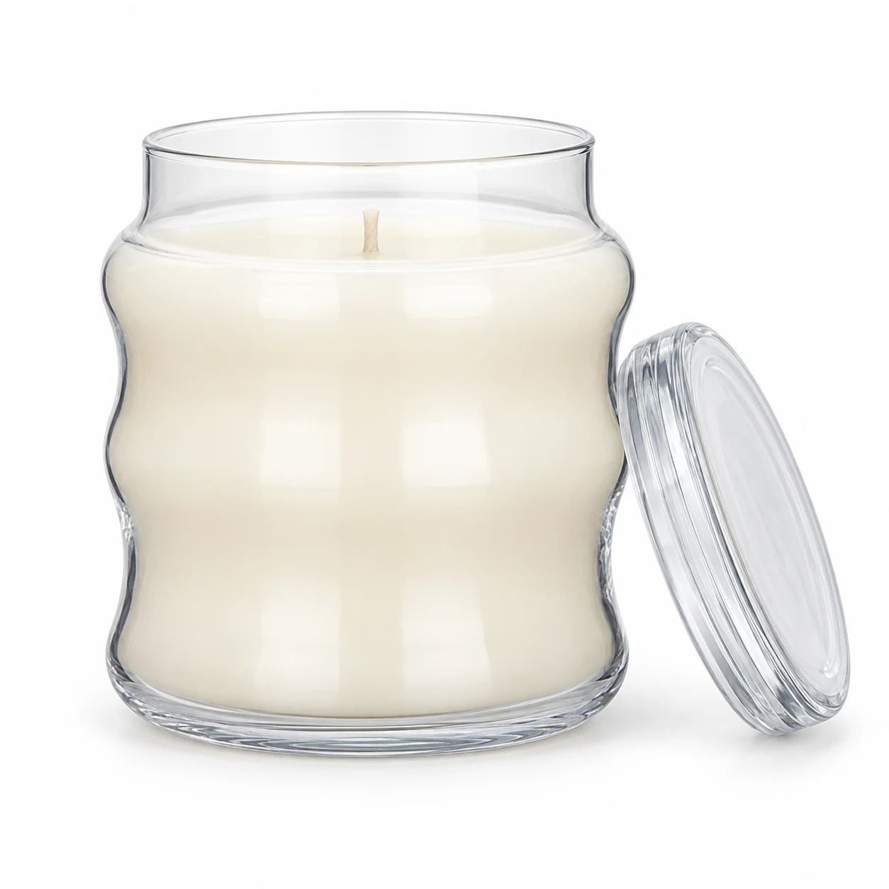 450ml Wavy Glass Candle Jar with Lid - VSS-CJ-031 — clear wax