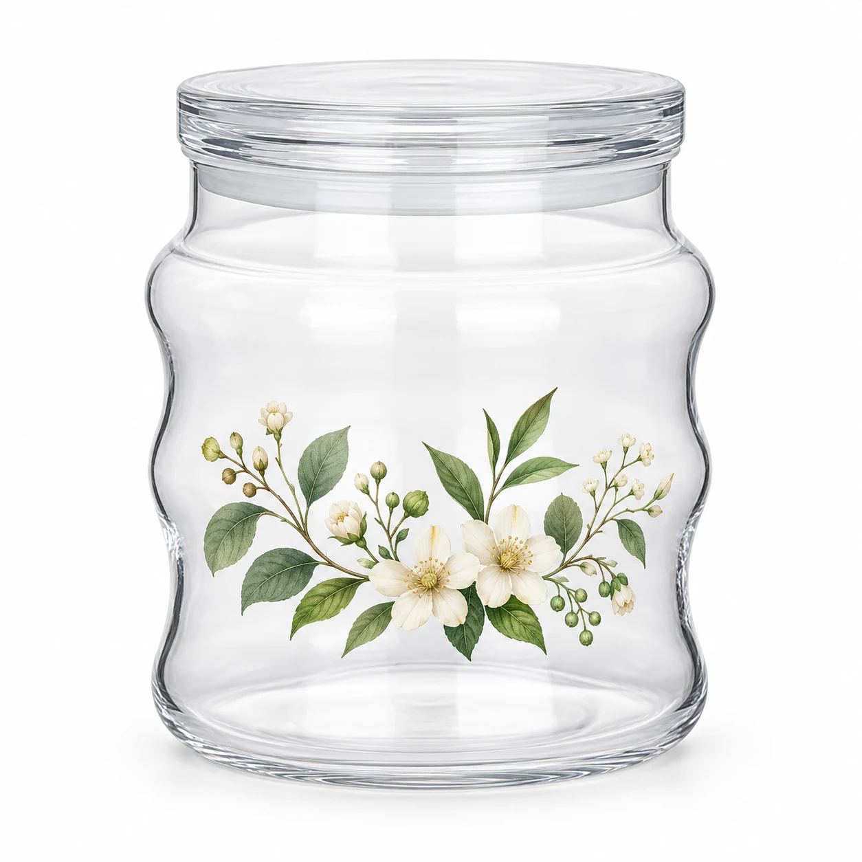 450ml Wavy Glass Candle Jar with Lid - VSS-CJ-031 — botanical decal