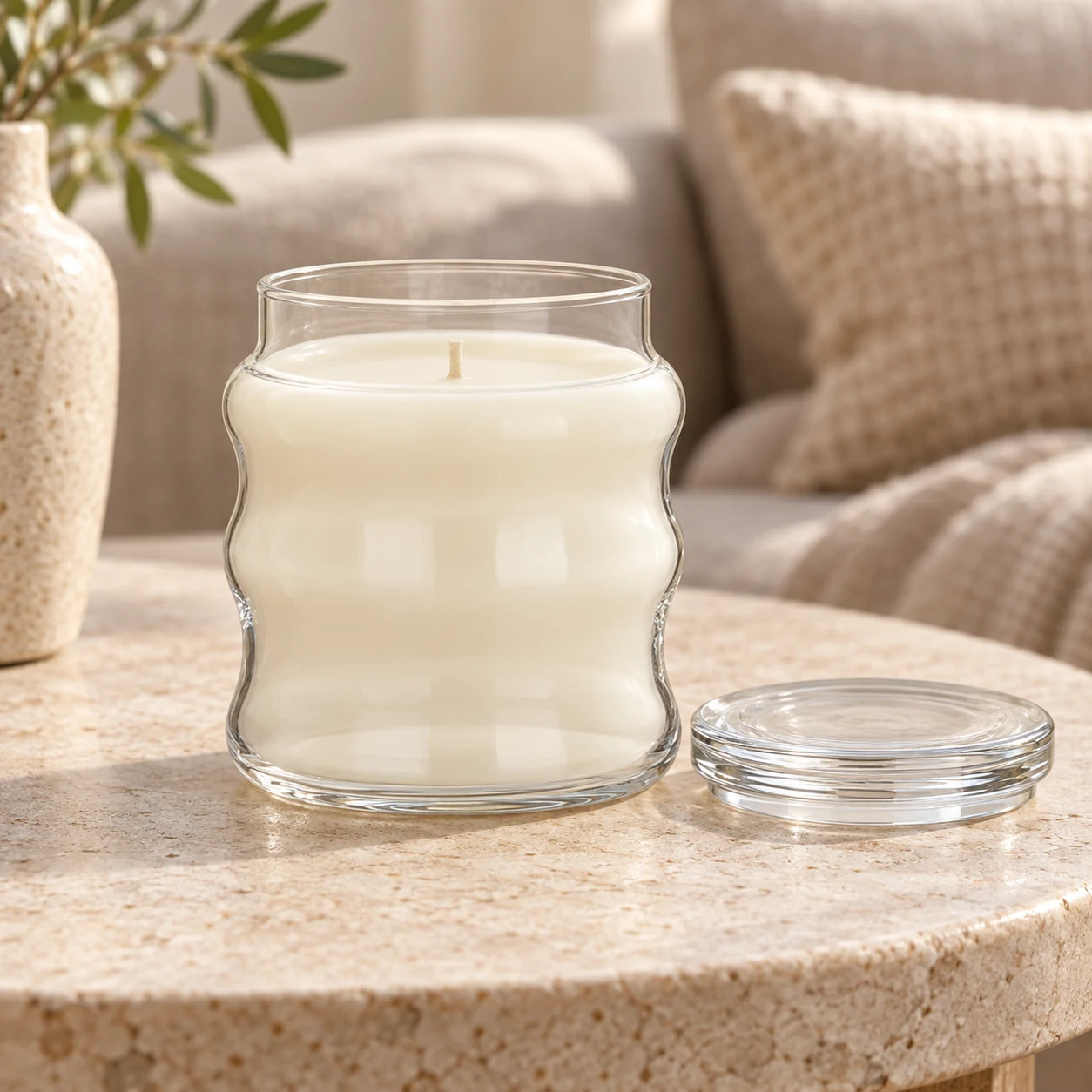 450ml Wavy Glass Candle Jar with Lid - VSS-CJ-031 — lifestyle 01