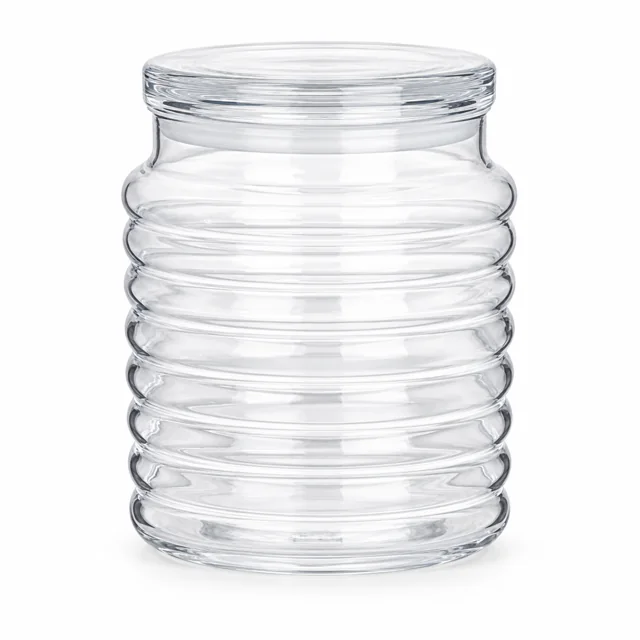 450ml Horizontal Ribbed Glass Candle Jar with Lid - VSS-CJ-033 — clear