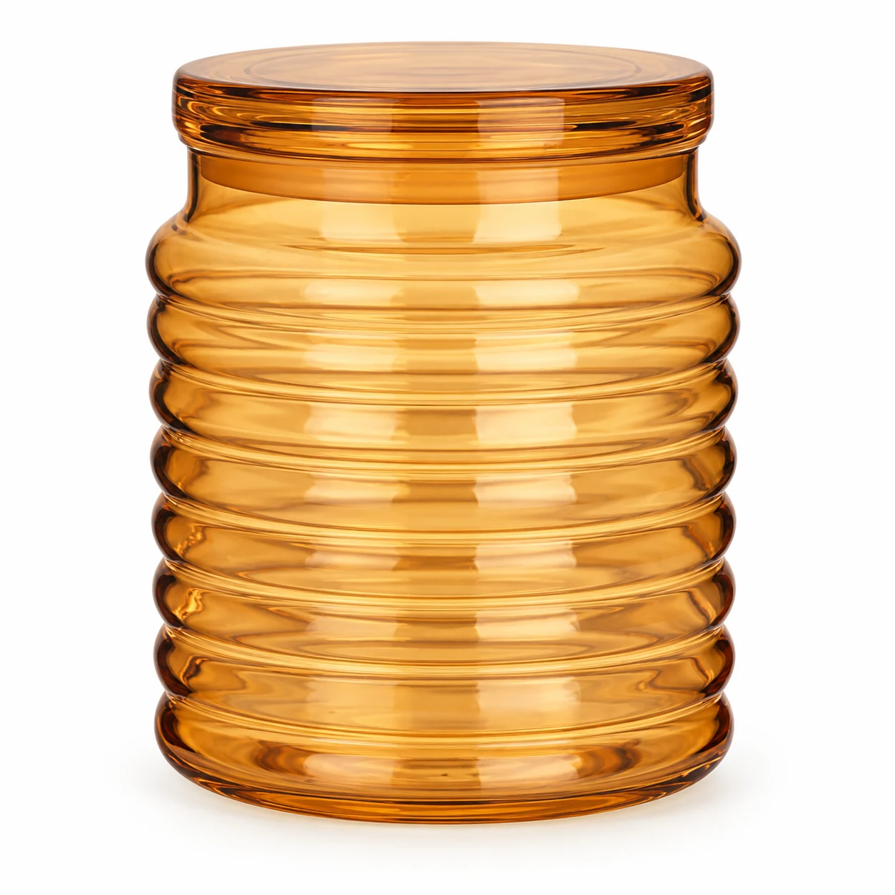 450ml Horizontal Ribbed Glass Candle Jar with Lid - VSS-CJ-033 — amber