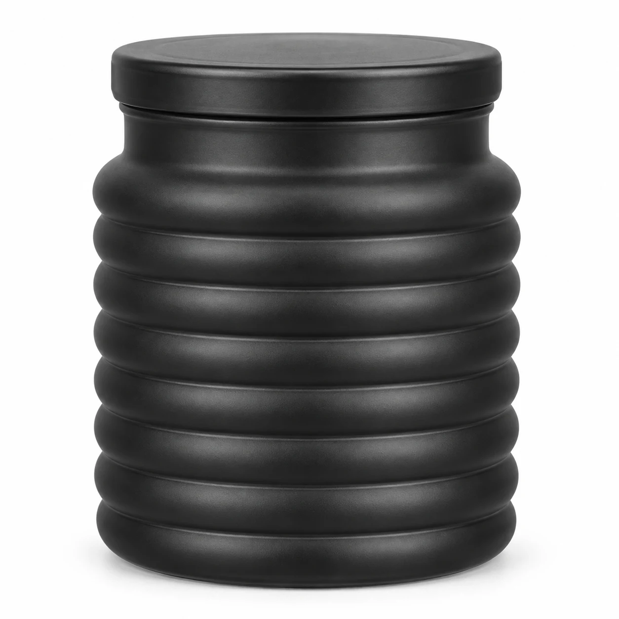 450ml Horizontal Ribbed Glass Candle Jar with Lid - VSS-CJ-033 — black