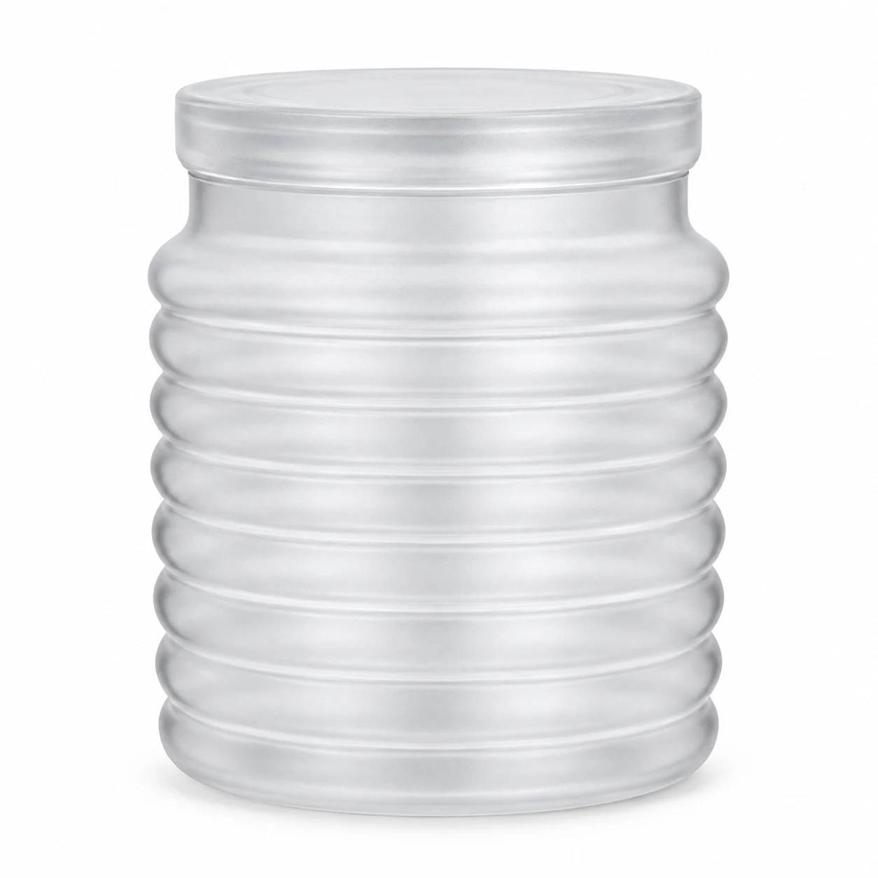 450ml Horizontal Ribbed Glass Candle Jar with Lid - VSS-CJ-033 — frosted