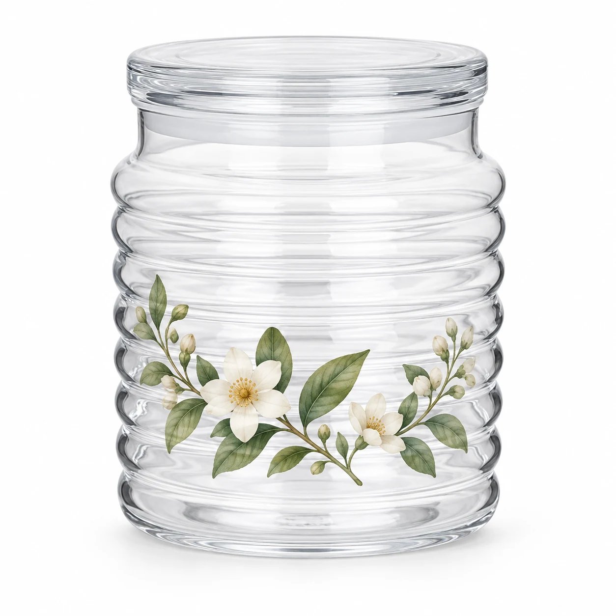 450ml Horizontal Ribbed Glass Candle Jar with Lid - VSS-CJ-033 — botanical decal