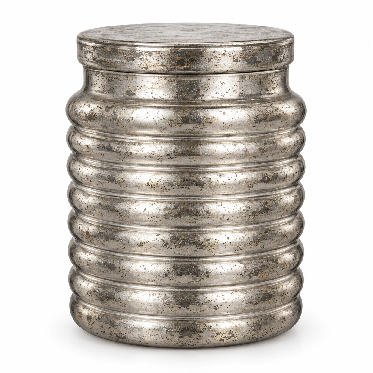 450ml Horizontal Ribbed Glass Candle Jar with Lid - VSS-CJ-033 — silver corroded
