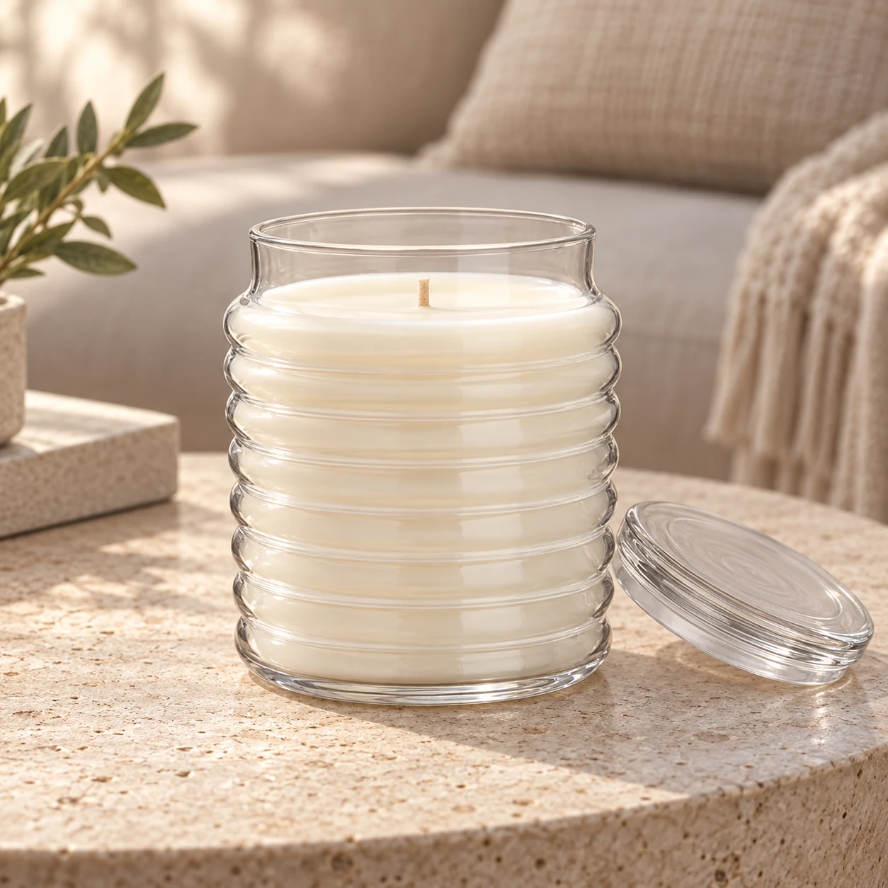 450ml Horizontal Ribbed Glass Candle Jar with Lid - VSS-CJ-033 — lifestyle 01