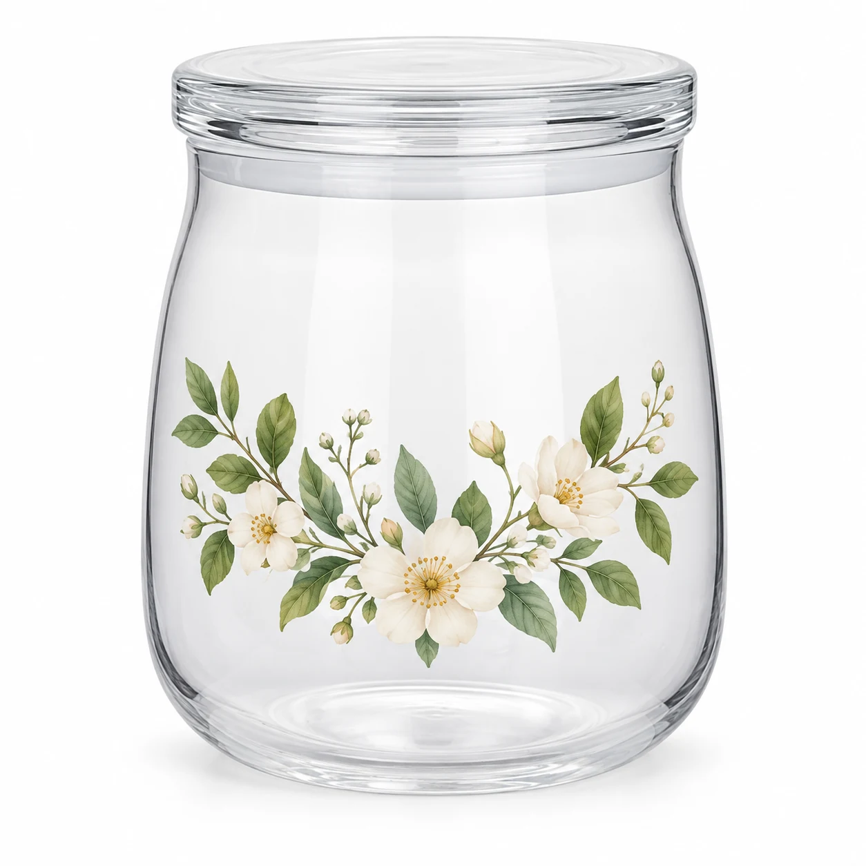 450ml Rounded Glass Candle Jar with Lid - VSS-CJ-034 — botanical decal