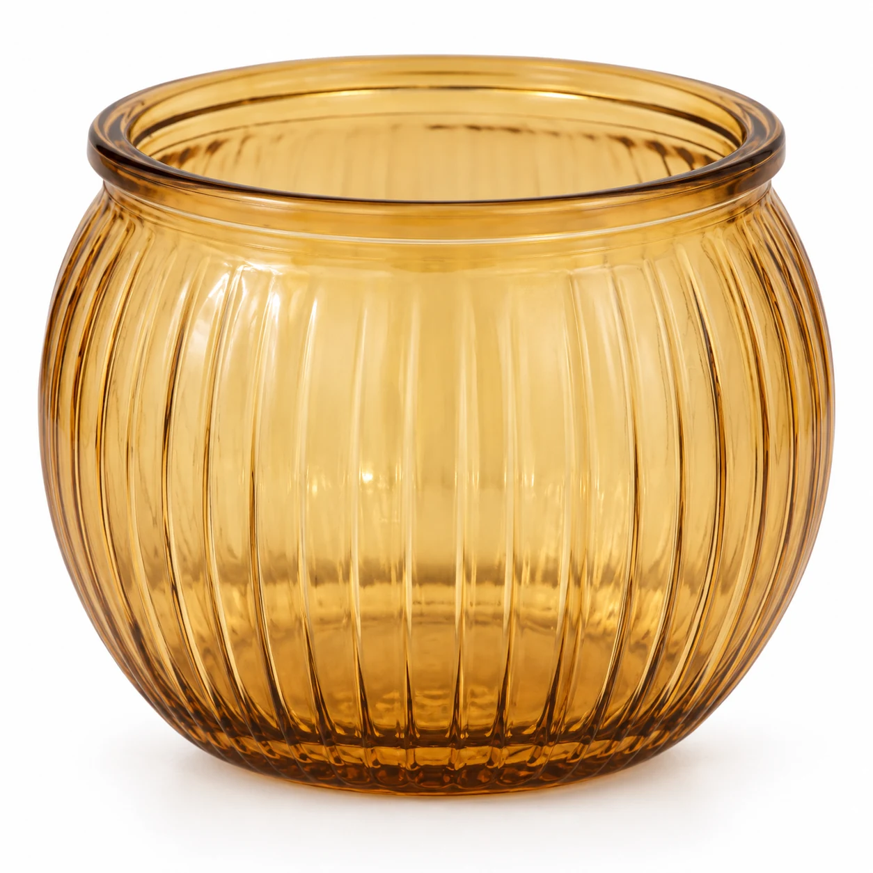 185ml Ribbed Round Glass Candle Jar (VSS-CJ-038) — amber