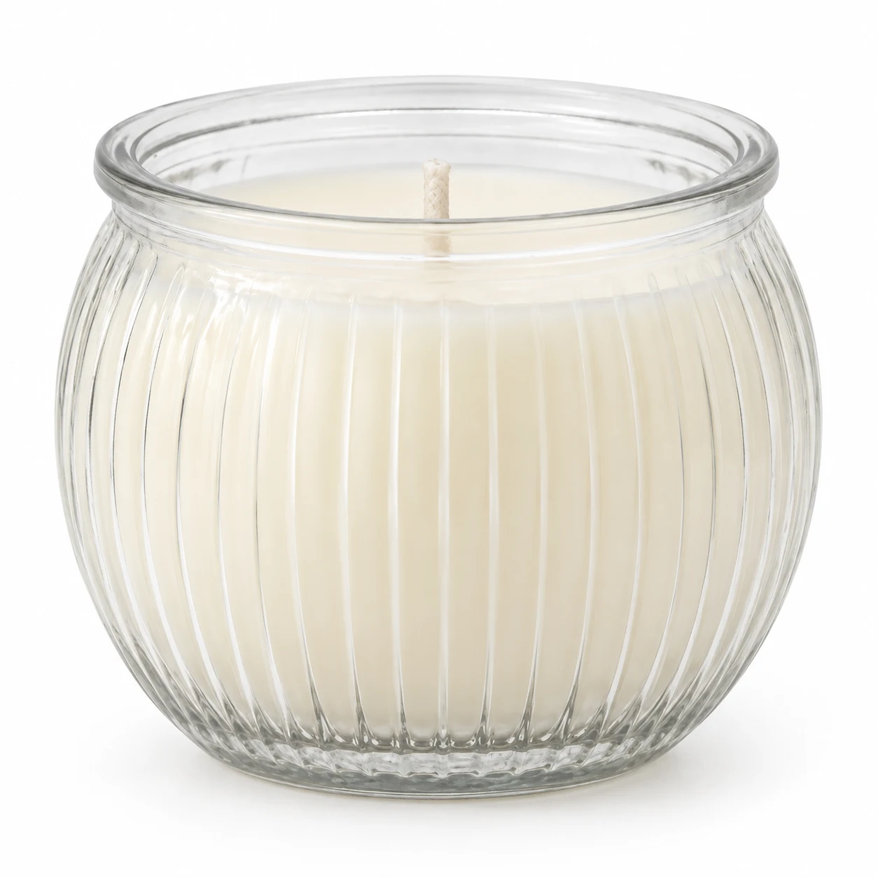185ml Ribbed Round Glass Candle Jar (VSS-CJ-038) — clear wax
