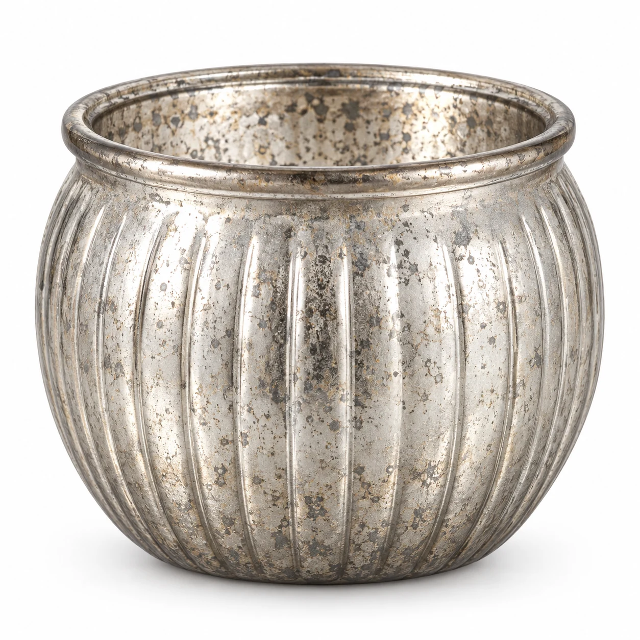 185ml Ribbed Round Glass Candle Jar (VSS-CJ-038) — silver corroded