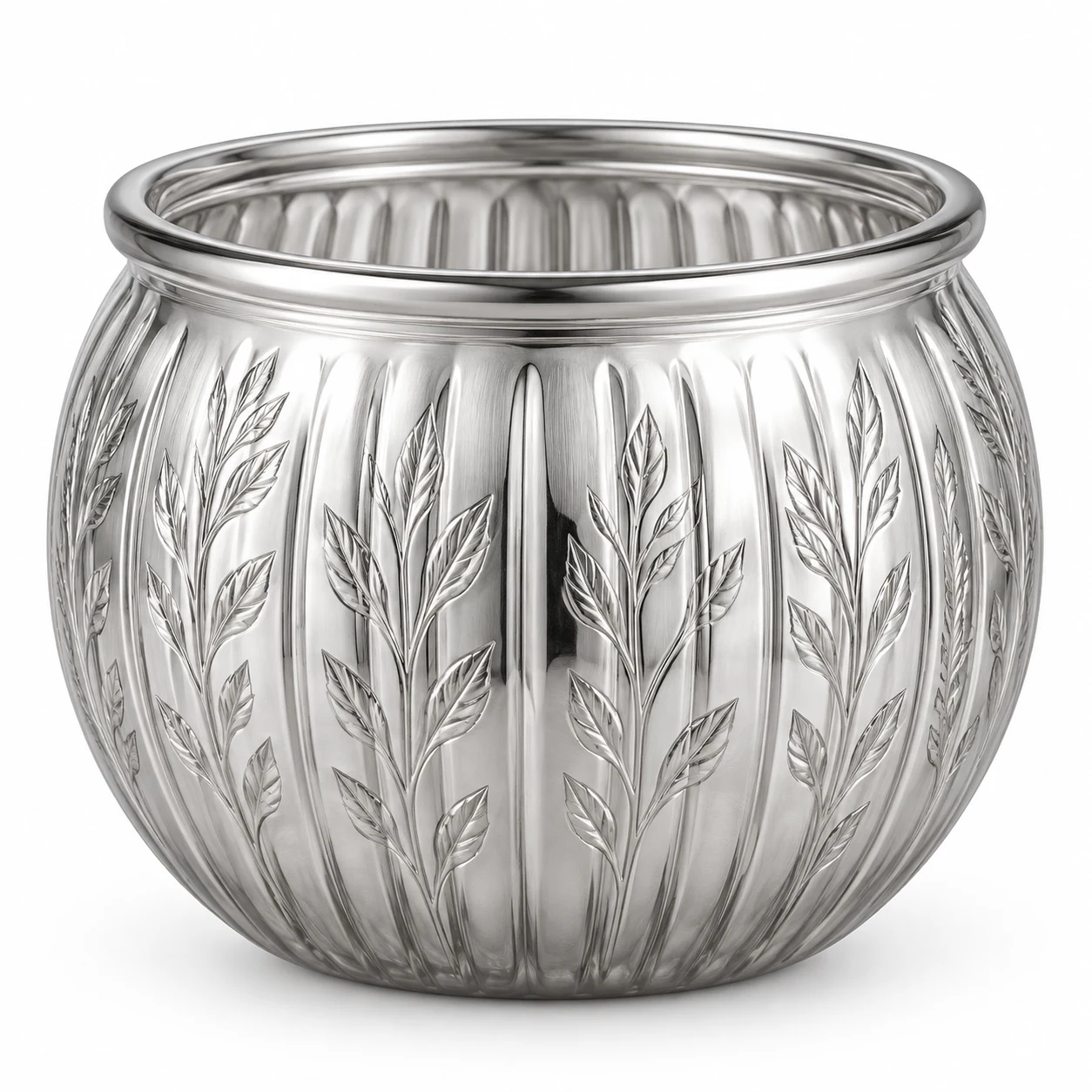 185ml Ribbed Round Glass Candle Jar (VSS-CJ-038) — silver engraved