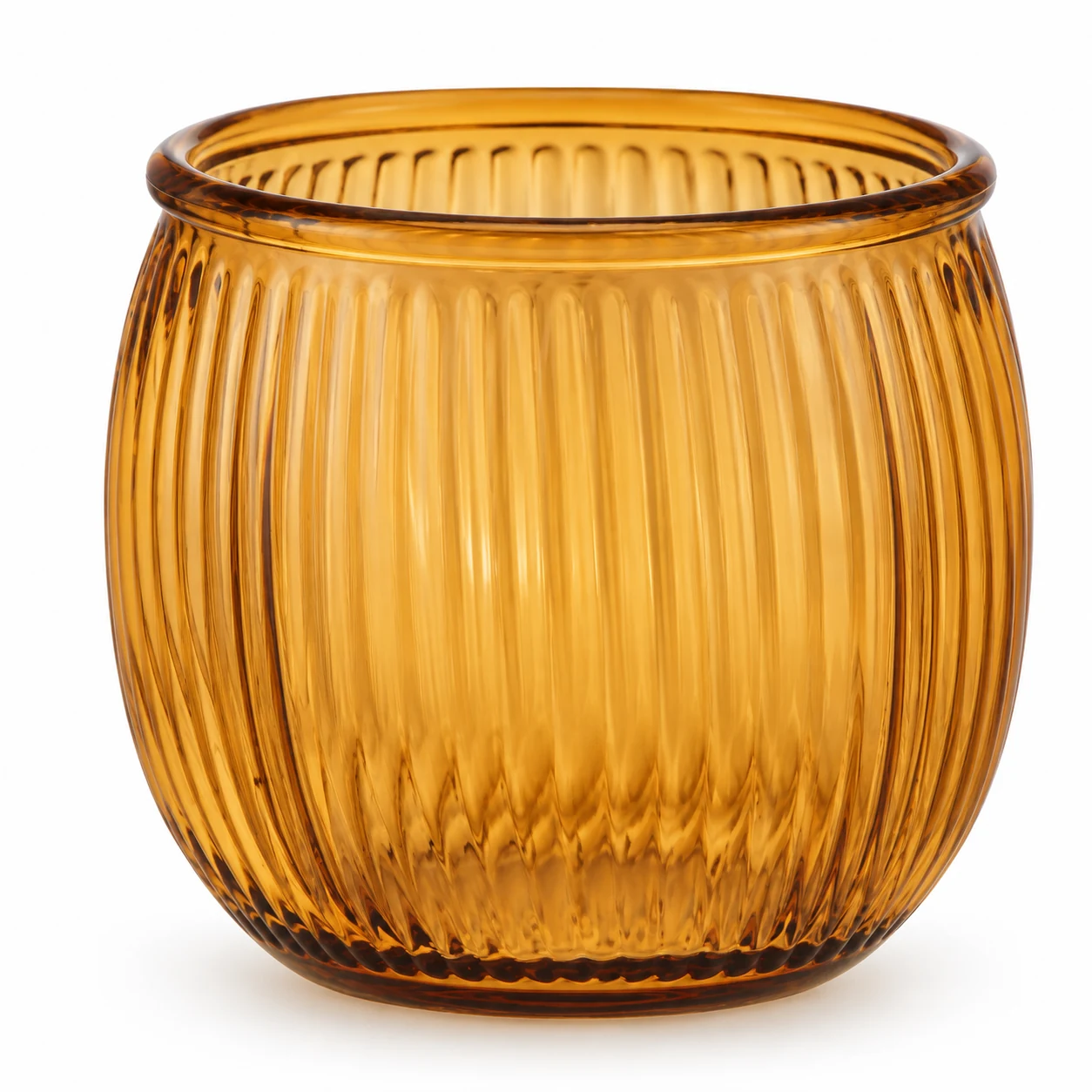 185ml Ribbed Round Glass Candle Jar (VSS-CJ-039) — amber