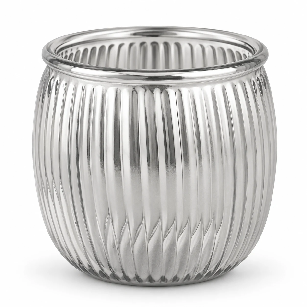 185ml Ribbed Round Glass Candle Jar (VSS-CJ-039) — silver