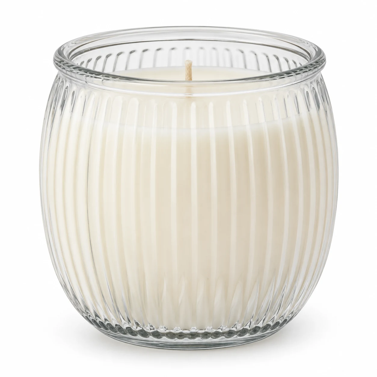 185ml Ribbed Round Glass Candle Jar (VSS-CJ-039) — clear wax