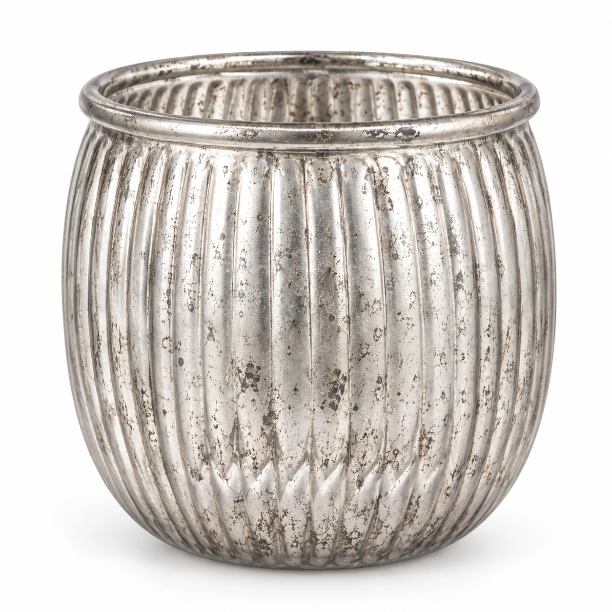 185ml Ribbed Round Glass Candle Jar (VSS-CJ-039) — silver corroded