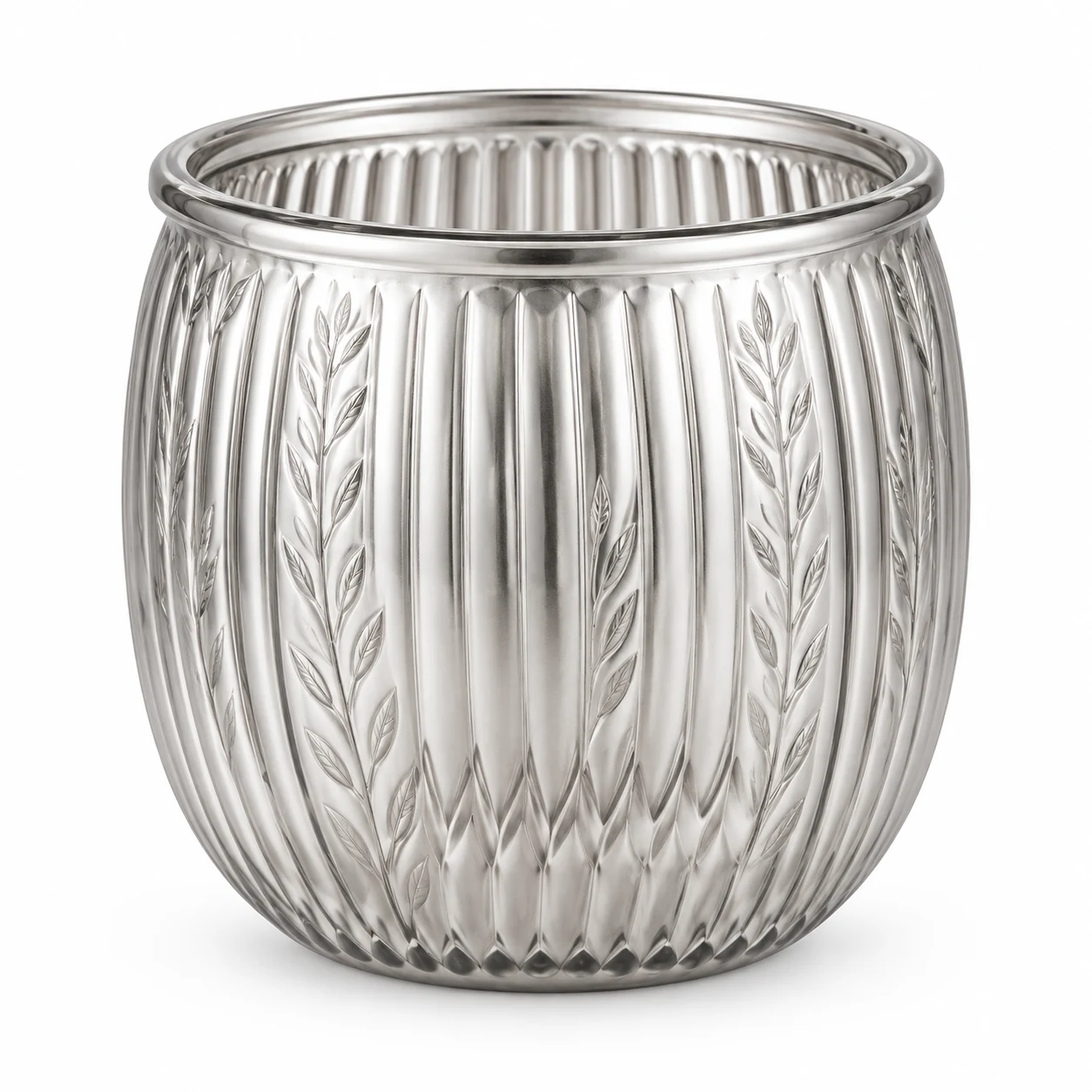 185ml Ribbed Round Glass Candle Jar (VSS-CJ-039) — silver engraved