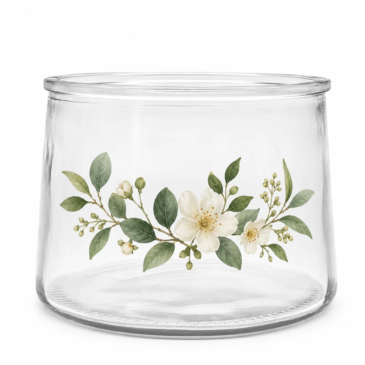 750ml Wide Round Glass Candle Jar - VSS-CJ-041 — botanical decal