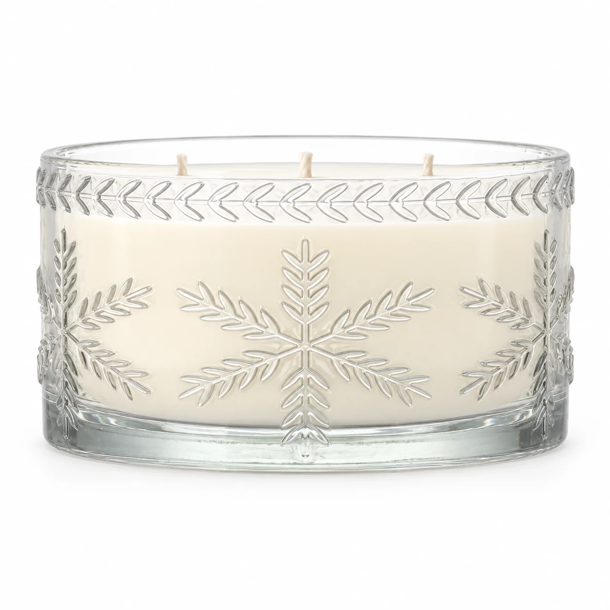 1050ml Leaf-Pattern Glass Candle Jar (VSS-CJ-044) — clear wax