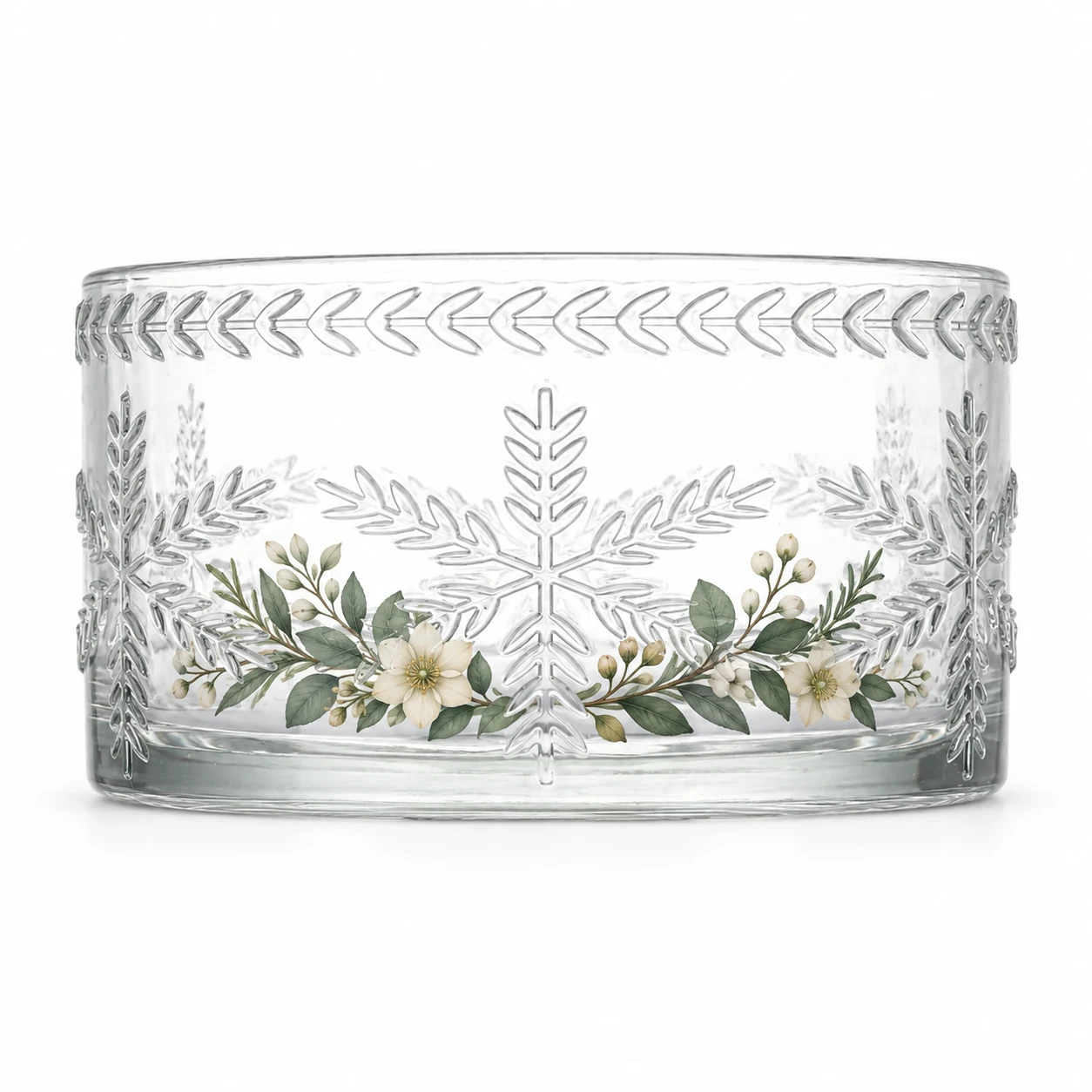 1050ml Leaf-Pattern Glass Candle Jar (VSS-CJ-044) — botanical decal