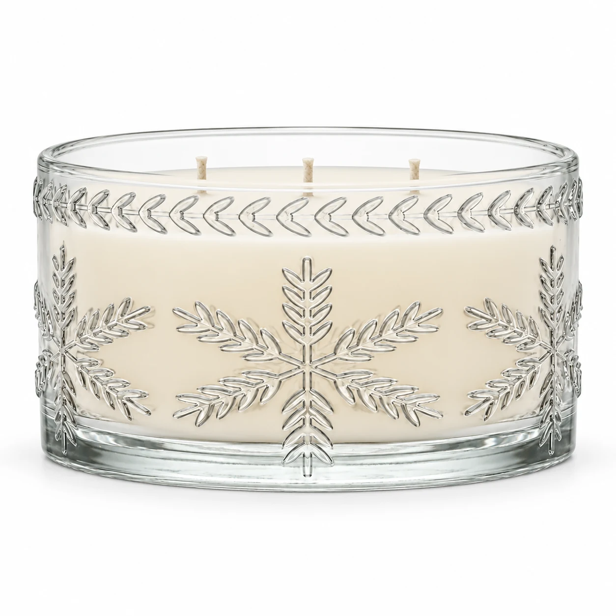 1050ml Leaf-Pattern Glass Candle Jar (VSS-CJ-044) — candle application — three wicks