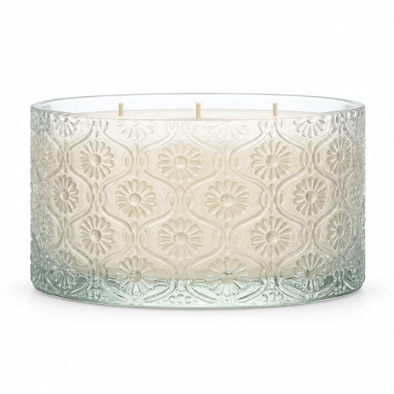 1050ml Floral-Pattern Glass Candle Jar (VSS-CJ-045) — clear wax