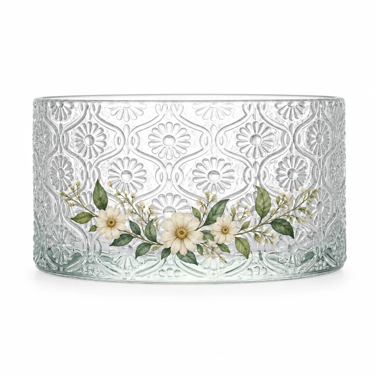 1050ml Floral-Pattern Glass Candle Jar (VSS-CJ-045) — botanical decal