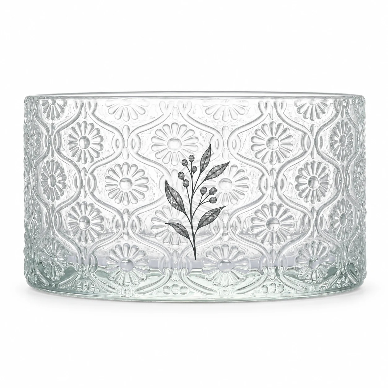 1050ml Floral-Pattern Glass Candle Jar (VSS-CJ-045) — screen printing