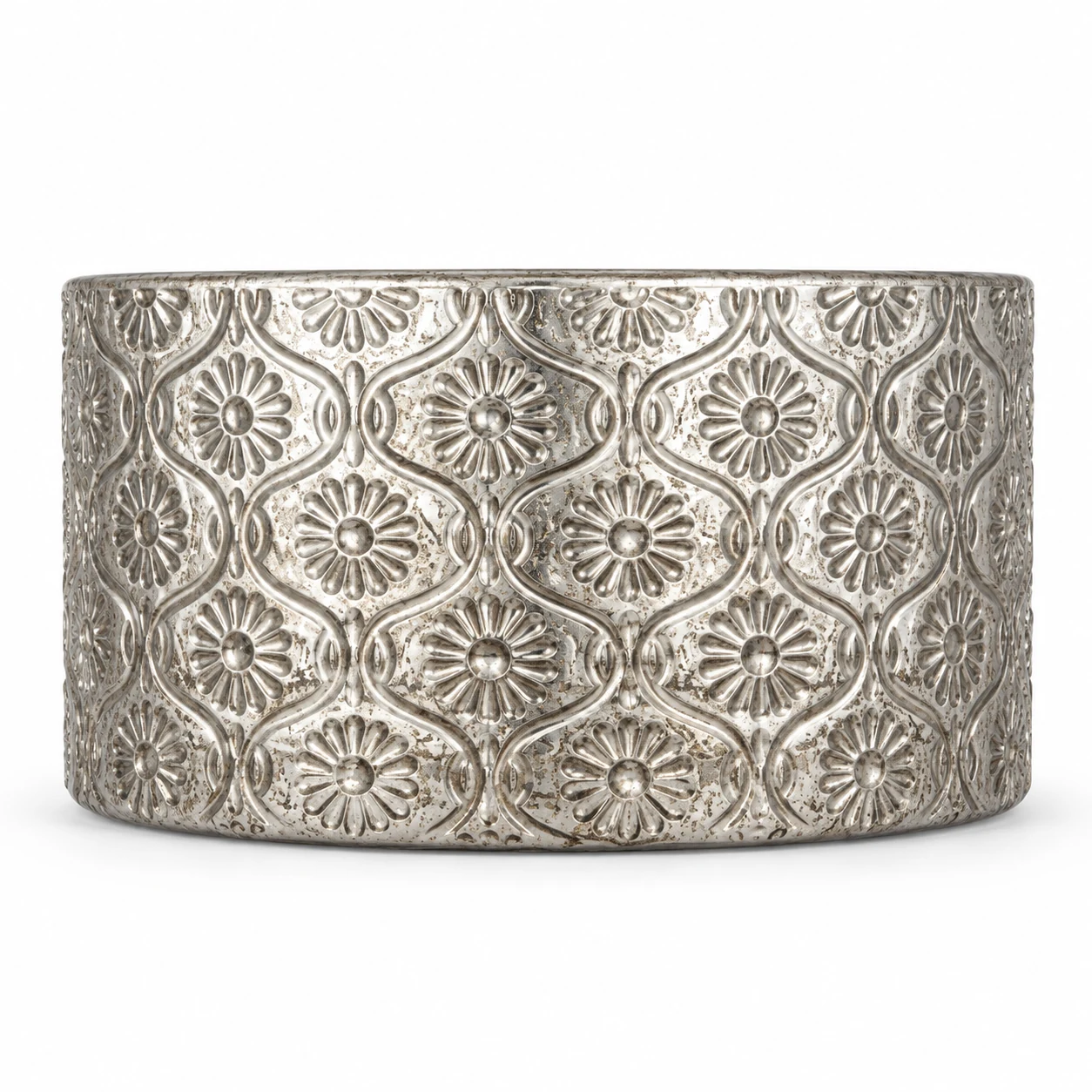 1050ml Floral-Pattern Glass Candle Jar (VSS-CJ-045) — silver corroded