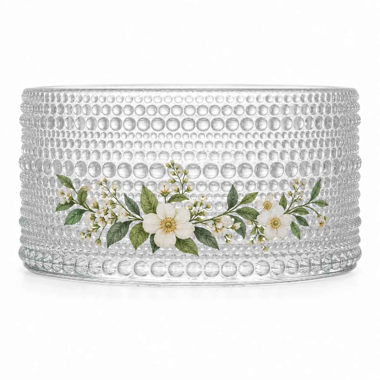 1050ml Beaded Glass Candle Jar (VSS-CJ-046) — botanical decal