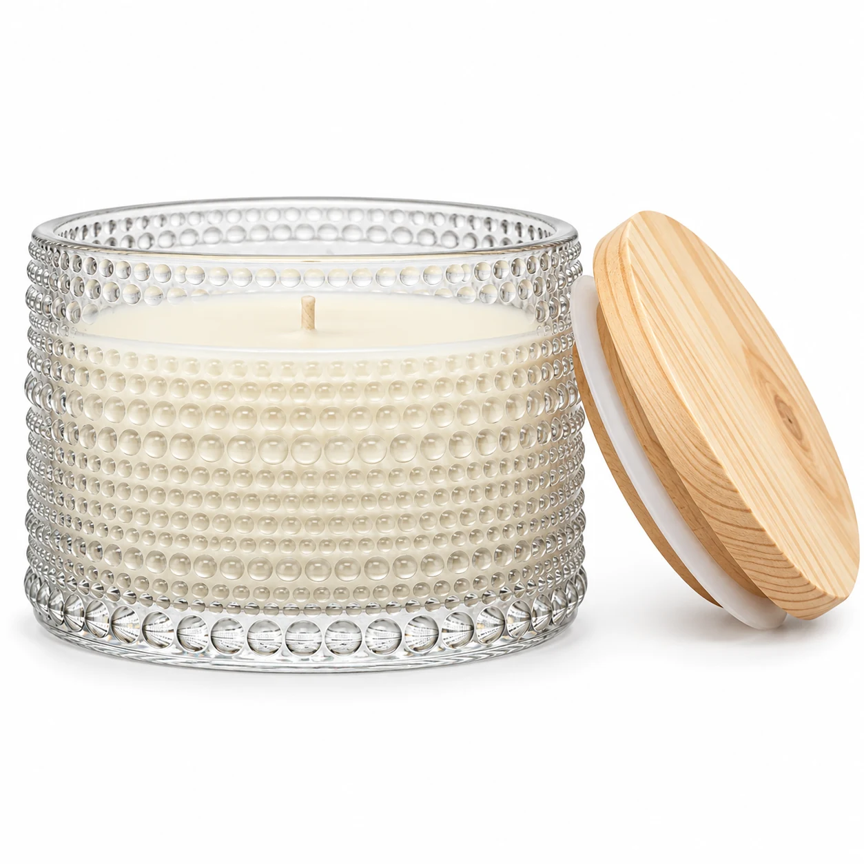 1050ml Beaded Glass Candle Jar (VSS-CJ-046) — candle application — pine lid