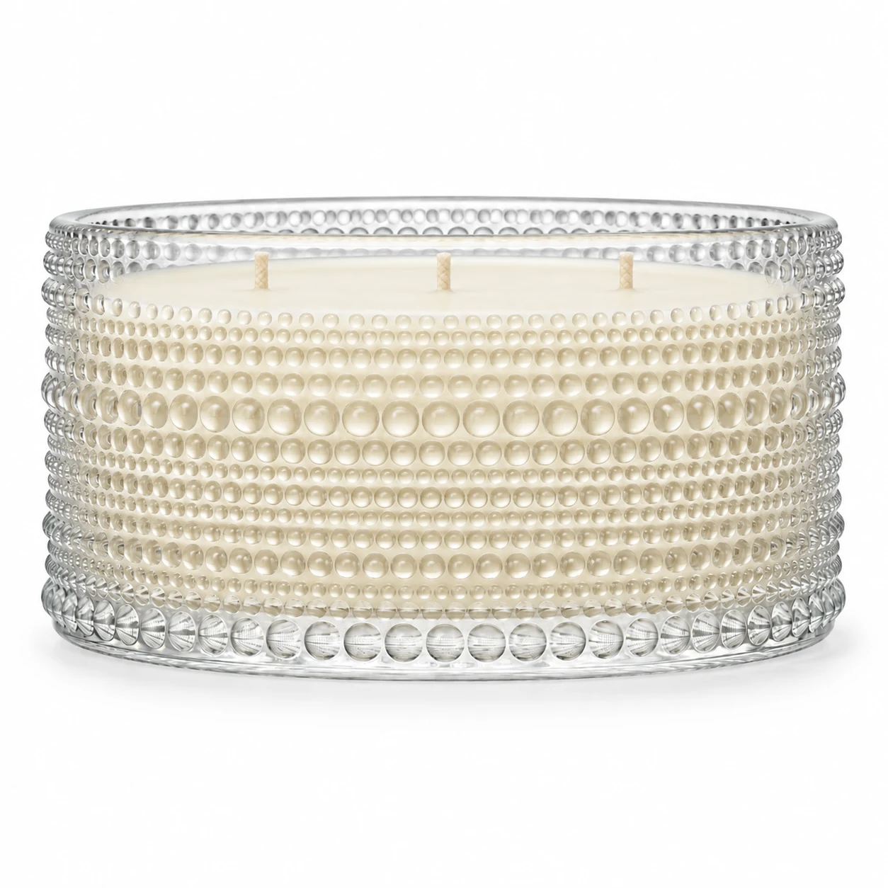 1050ml Beaded Glass Candle Jar (VSS-CJ-046) — candle application — three wicks