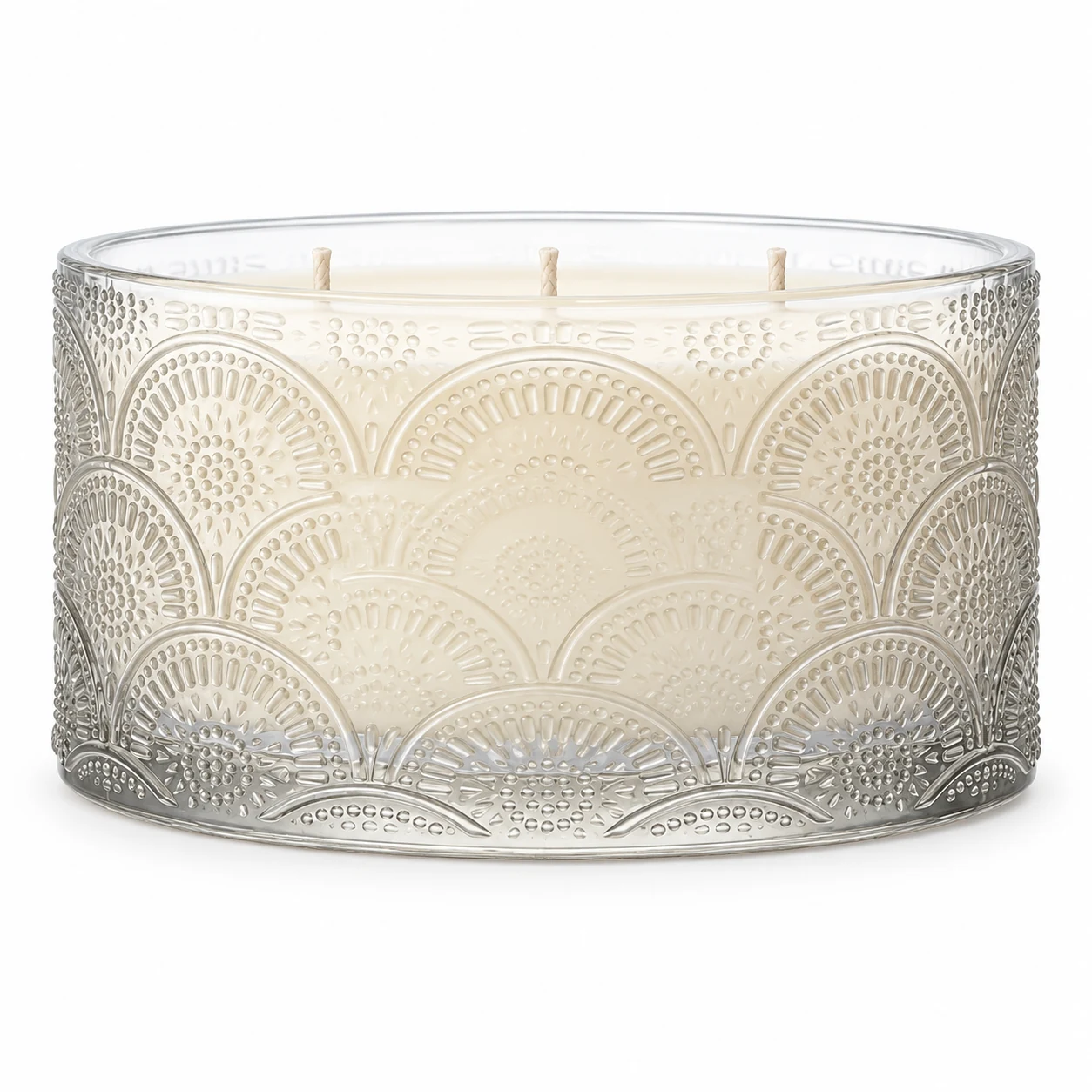 1050ml Fan-Pattern Glass Candle Jar (VSS-CJ-047) — clear wax
