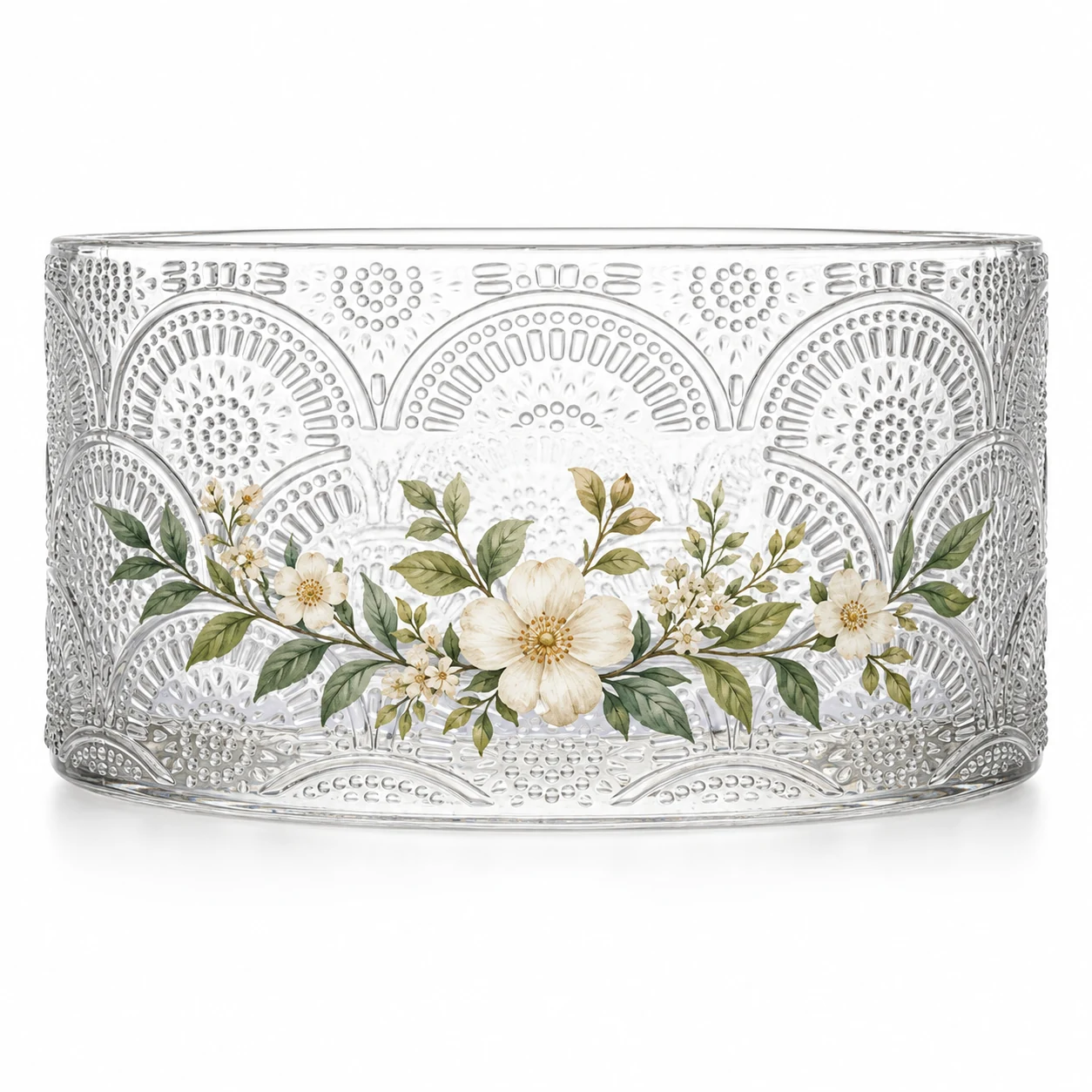 1050ml Fan-Pattern Glass Candle Jar (VSS-CJ-047) — botanical decal