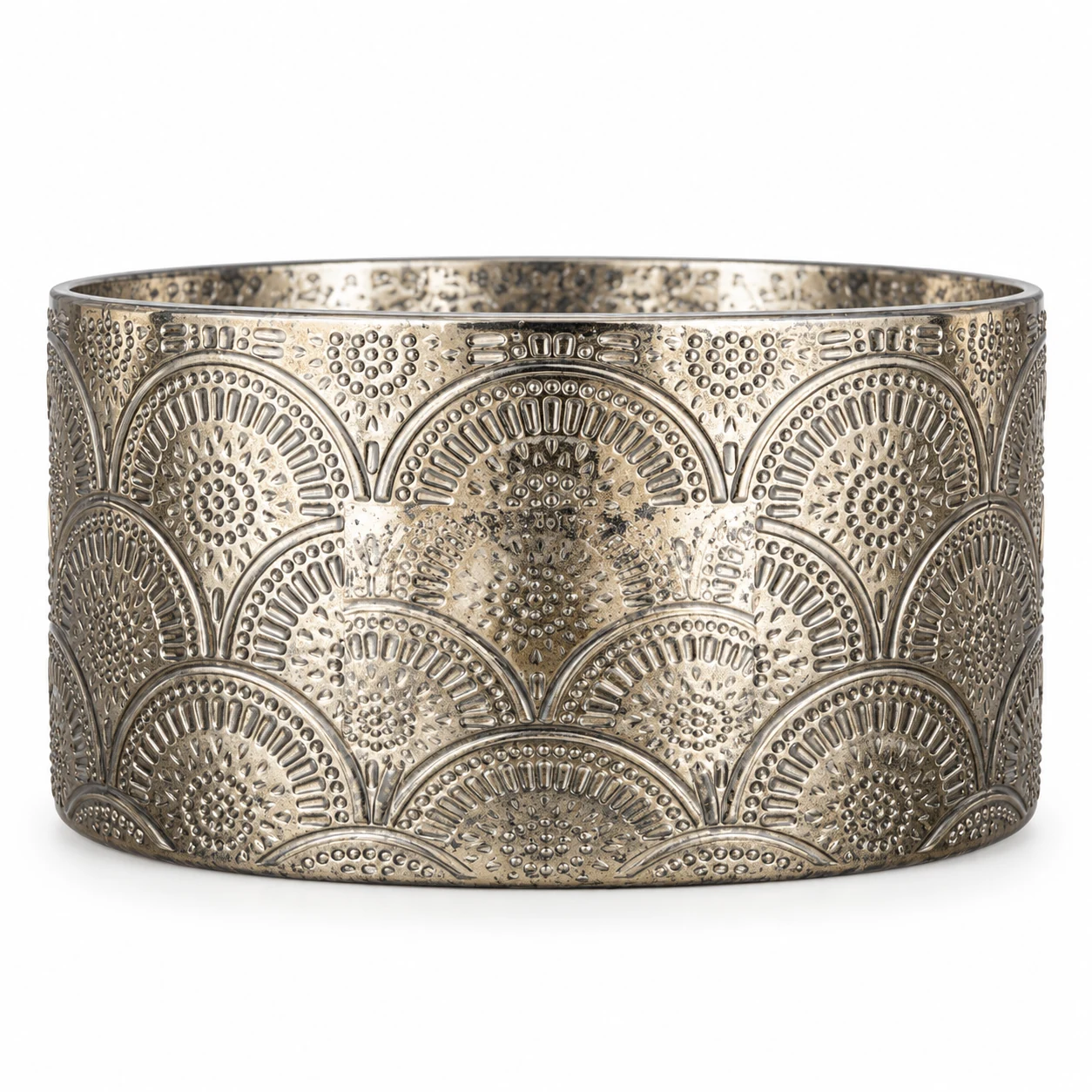 1050ml Fan-Pattern Glass Candle Jar (VSS-CJ-047) — silver corroded