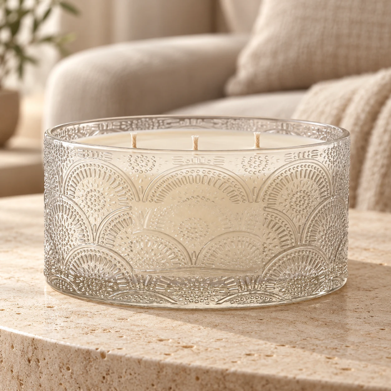 1050ml Fan-Pattern Glass Candle Jar (VSS-CJ-047) — lifestyle 01