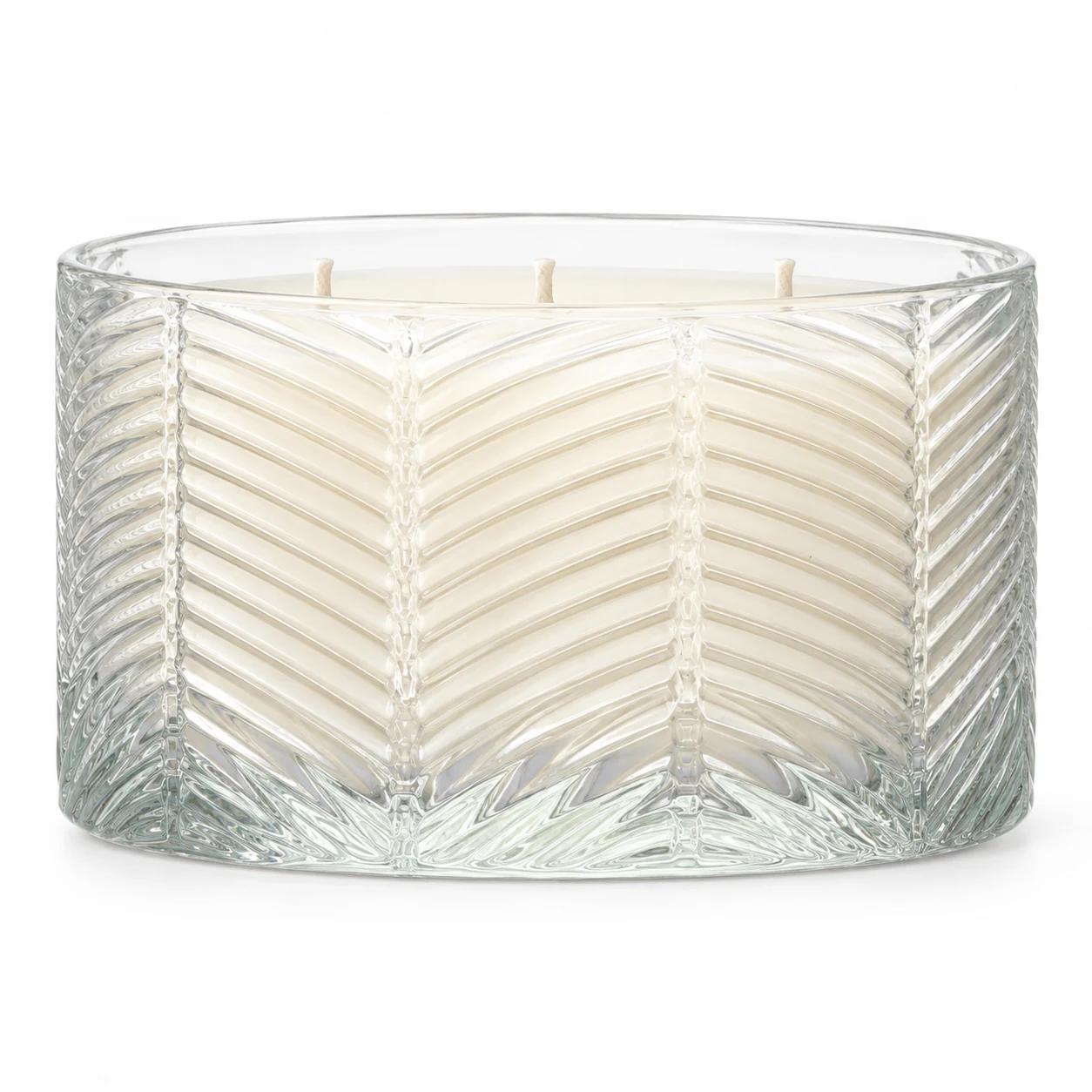 1050ml Chevron-Pattern Glass Candle Jar (VSS-CJ-048) — clear wax
