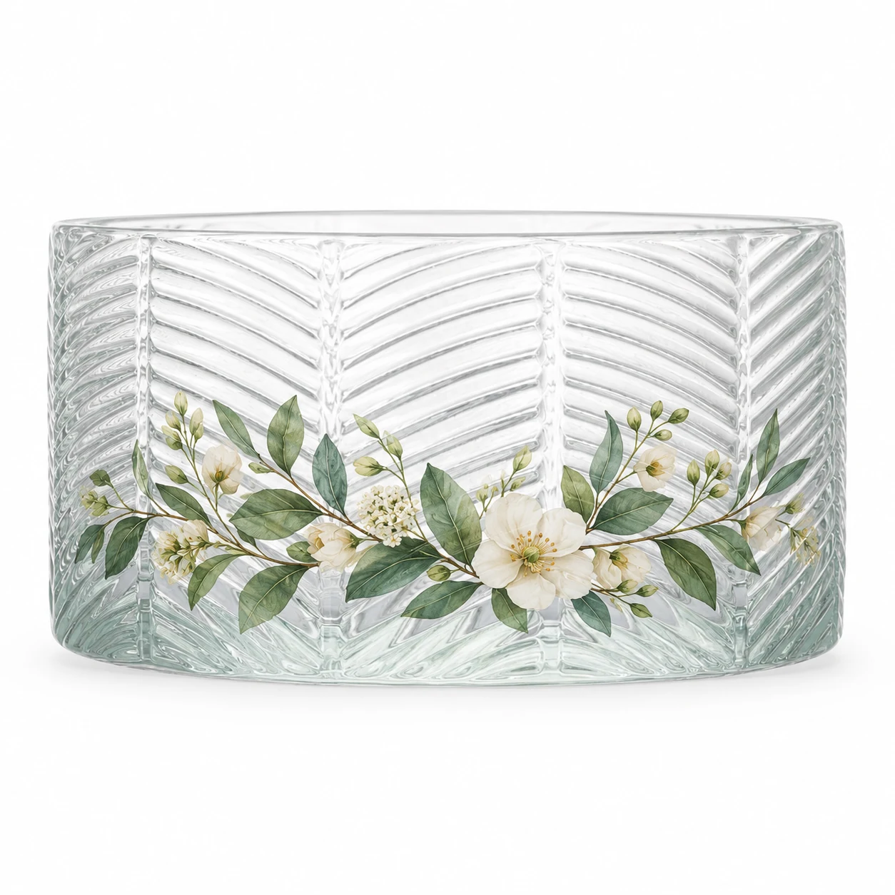 1050ml Chevron-Pattern Glass Candle Jar (VSS-CJ-048) — botanical decal