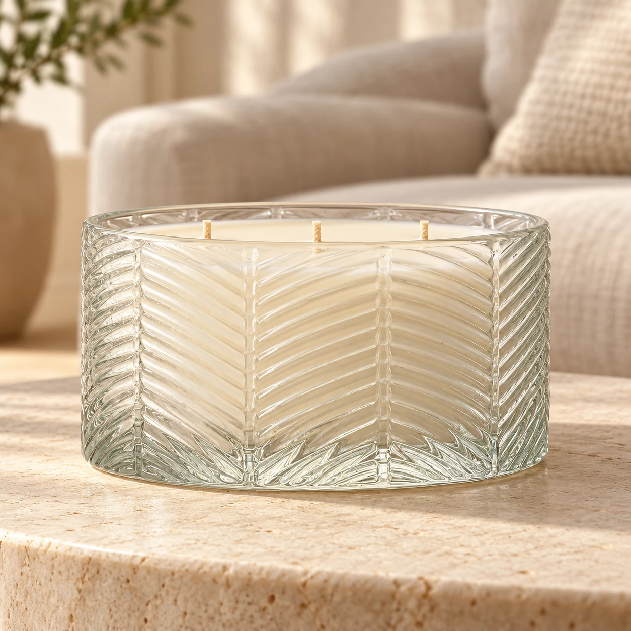 1050ml Chevron-Pattern Glass Candle Jar (VSS-CJ-048) — lifestyle 01