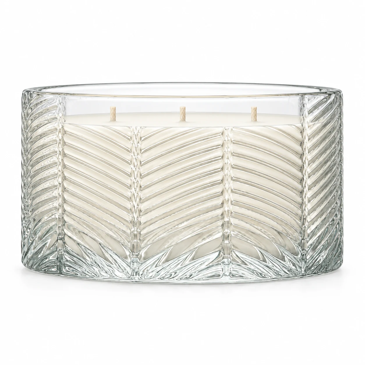 1050ml Chevron-Pattern Glass Candle Jar (VSS-CJ-048) — candle application — three wicks