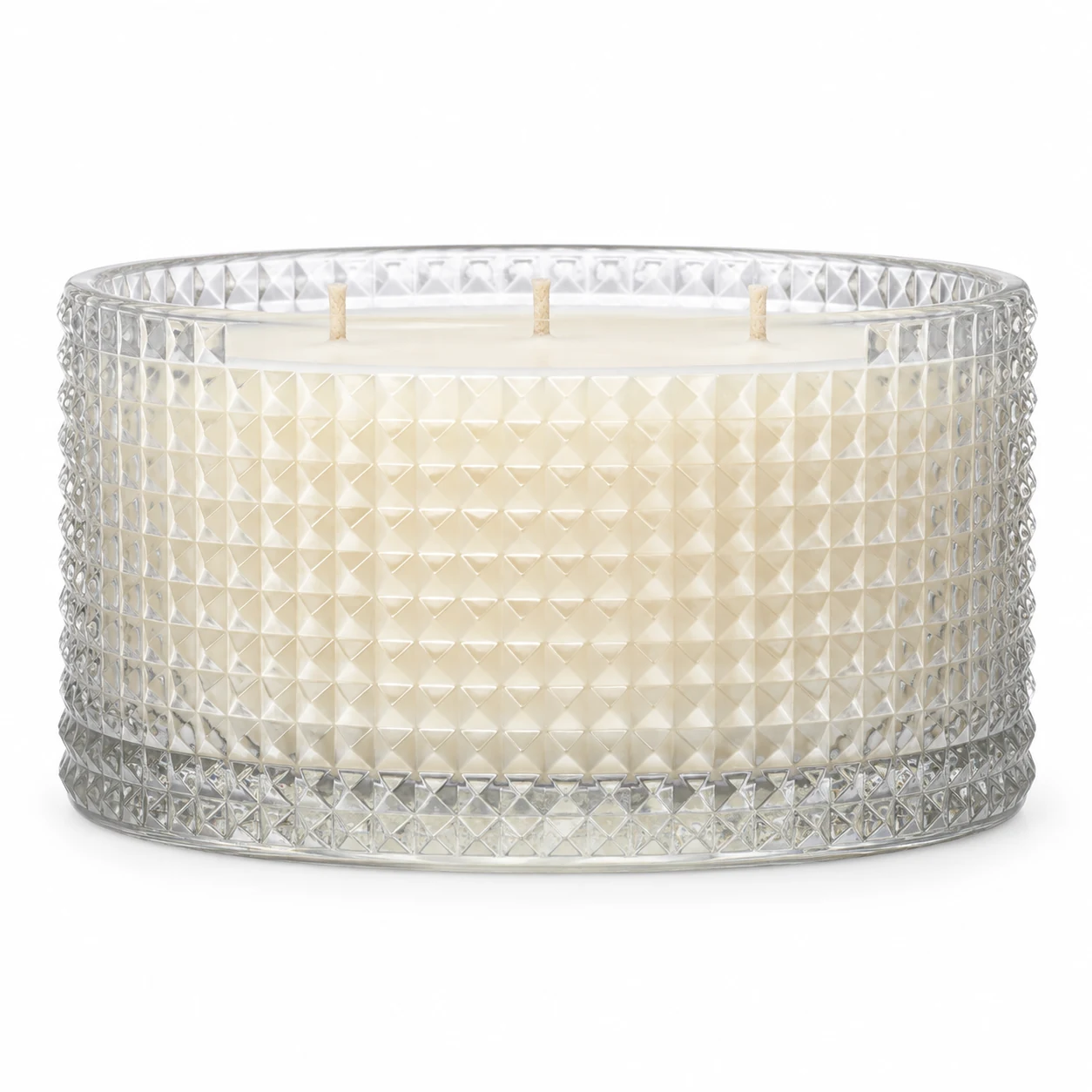 1050ml Diamond-Pattern Glass Candle Jar (VSS-CJ-049) — clear wax
