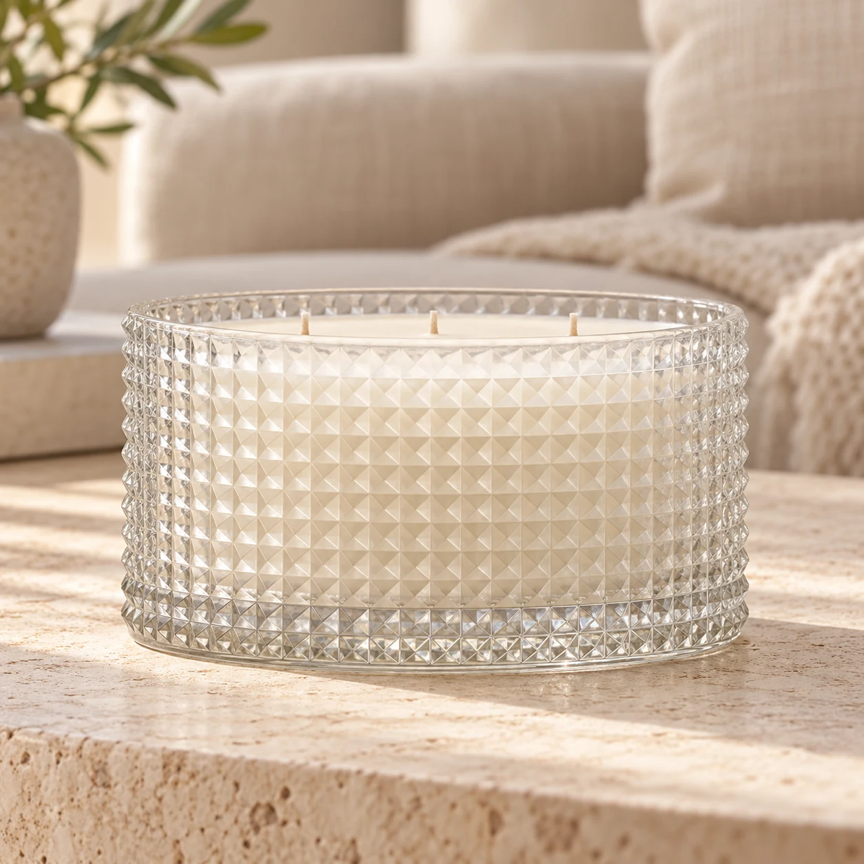 1050ml Diamond-Pattern Glass Candle Jar (VSS-CJ-049) — lifestyle 01